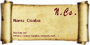 Nanu Csaba névjegykártya